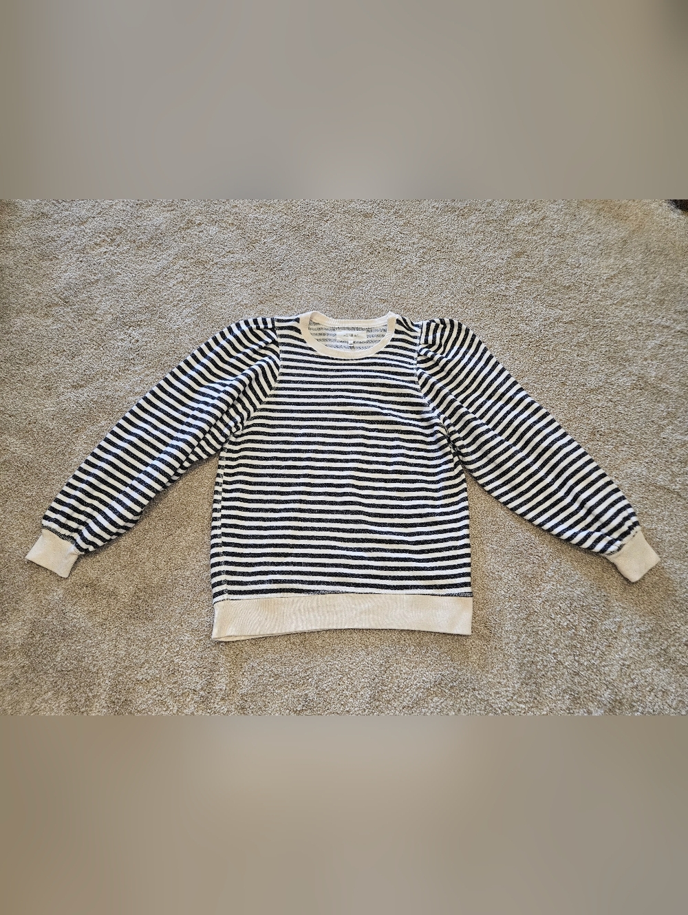 THE GREAT. Black and White/ Cream Striped Crewneck Sweater - Picture 2 of 7